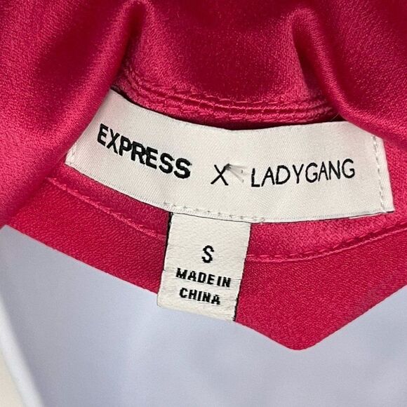 Express LADYGANG Collaboration Satin Silky Hot Pink Button Blazer Jacket Top - Picture 6 of 7